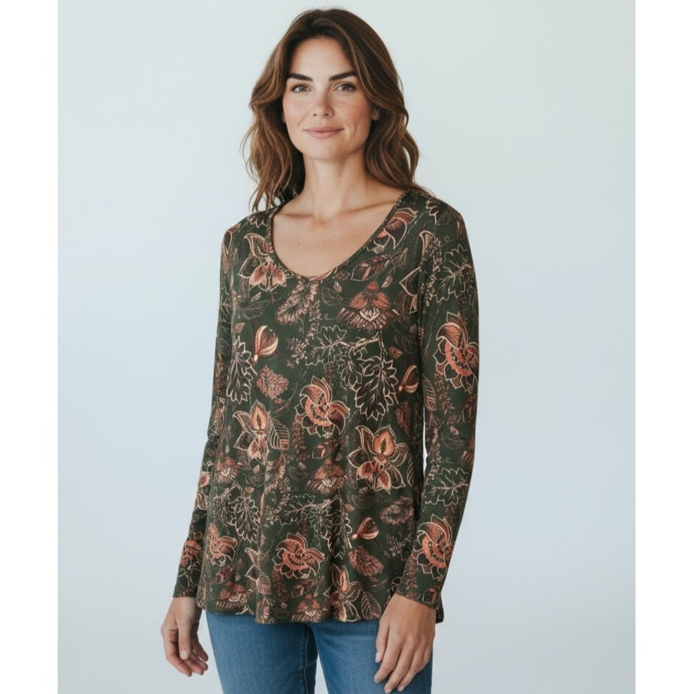 Woman Long Sleeve Top AZALEA By FIRMIANA Plus Size 1X‎ Green Pull over  Stretch